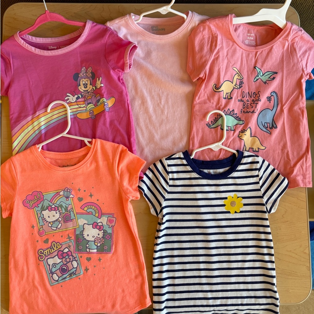 Epic Threads, Carter’s size 5 Kids Short Sleeve Tees - Pink, Orange, and Stripes